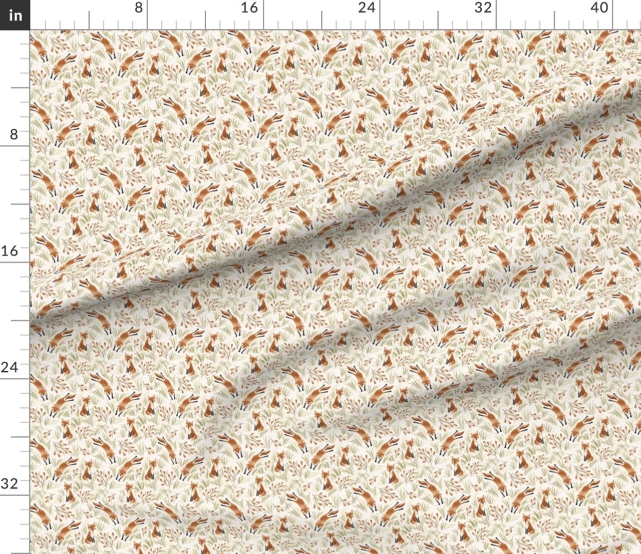 Whimsical Nursery Animal Watercolor Fox Botanical Leaves Forest Woodland Creatures Critter Playful Animals Nature Forest Animals Rustic Boys Custom Printed Fabric by Spoonflower Various Fabrics by the Yard or Fat Quarter